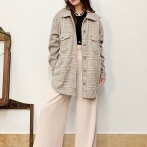 Joie Boyfriend Plaid Shacket Shirt Jacket Tan‎ Size Large